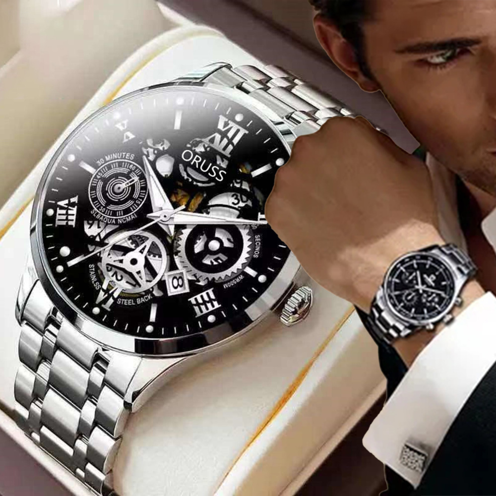 Classic Full-Size 40mm Watch Luxurious Round Wrist Watch with Multifunction  for Men Wedding Every Day Wearing Black 